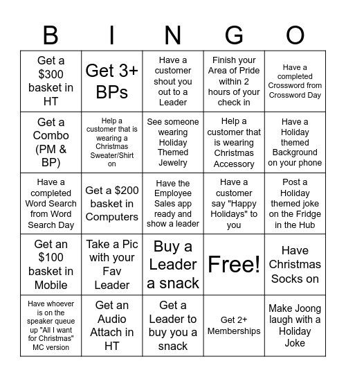 Best Buy Christmas Bingo Card