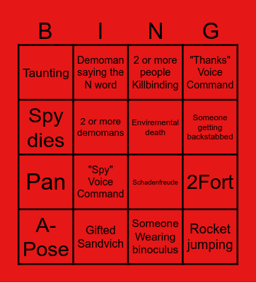 Tf2 funny Moments Bingo Card