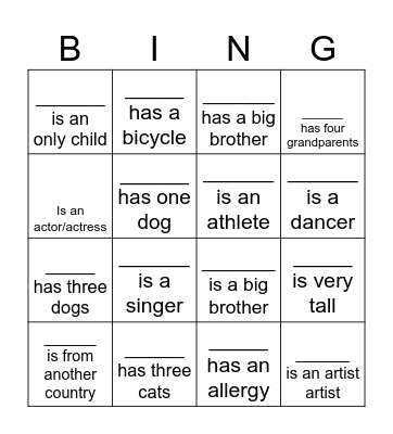 To Be (am/are/is) & To Have (have/has) Bingo Card