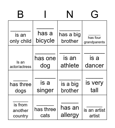 To Be (am/are/is) & To Have (have/has) Bingo Card