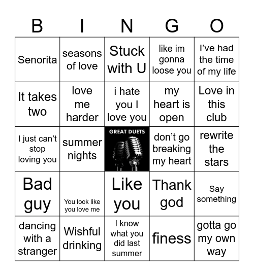 Greatest Duets Bingo Card