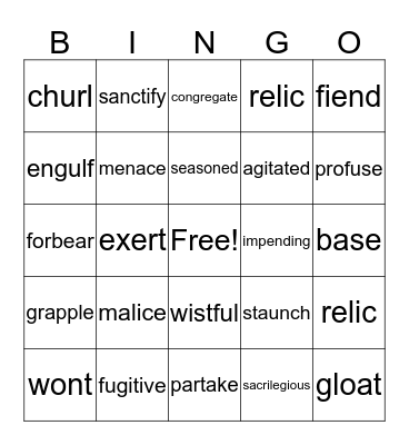 Vocabulary Review Bingo Card