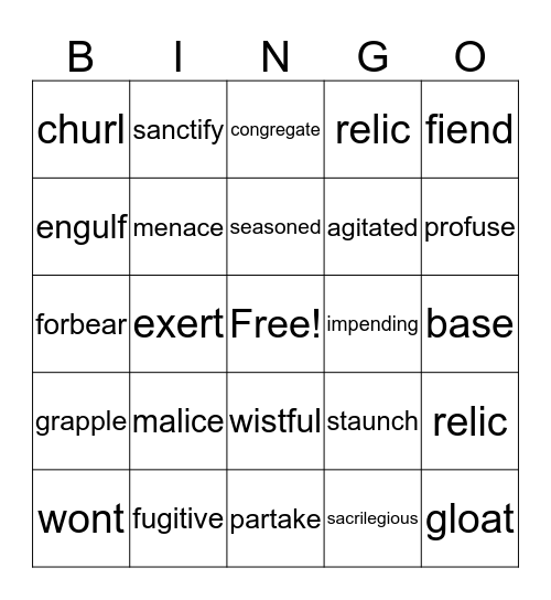 Vocabulary Review Bingo Card