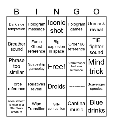 D2 Renegades Star Wars similarities Bingo Card