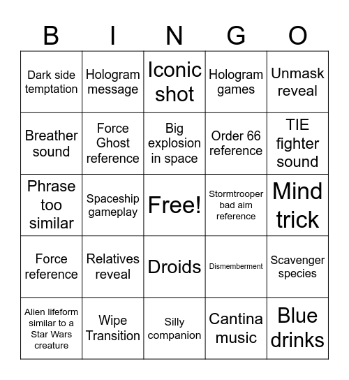 D2 Renegades Star Wars similarities Bingo Card