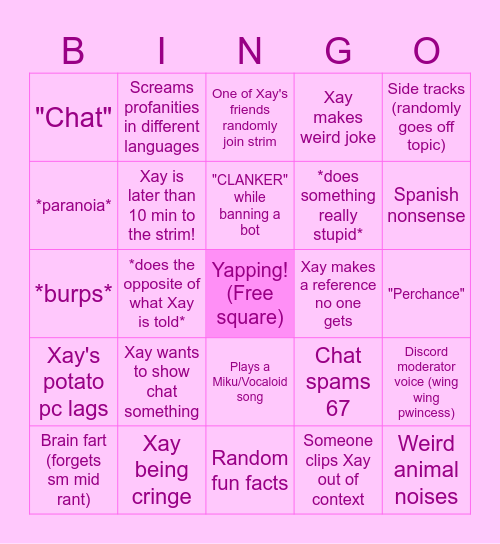 Xay Bingo Card