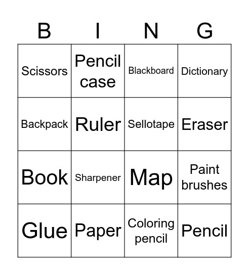 school material Bingo Card