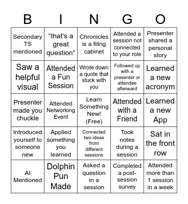 Dolphin December Bingo Card