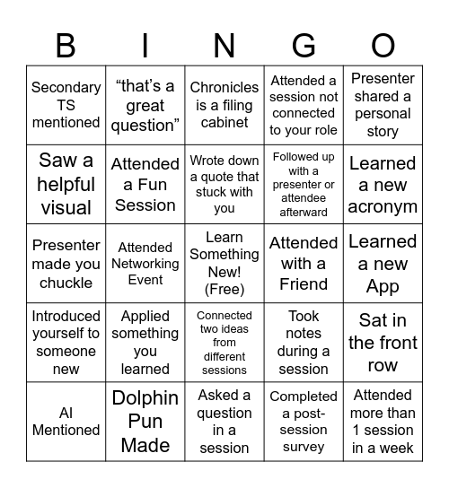 Dolphin December Bingo Card