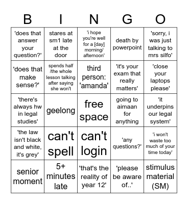 amanda Bingo Card