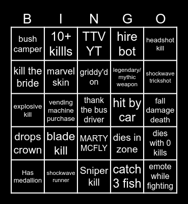 Fortnite Bingo Card