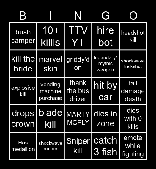 Fortnite Bingo Card