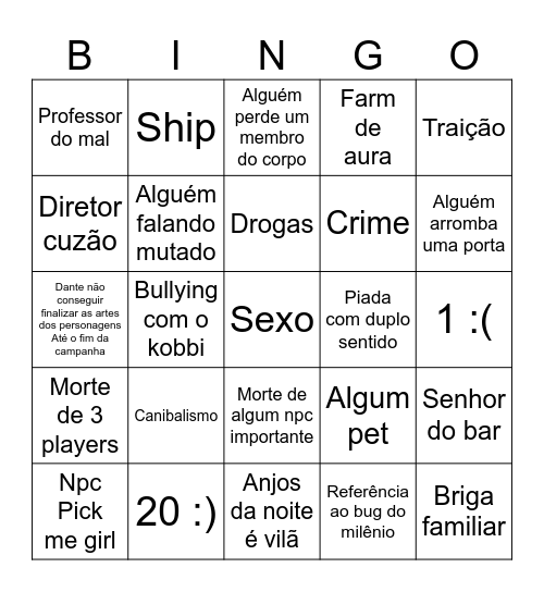 Bingo da campanha Bingo Card