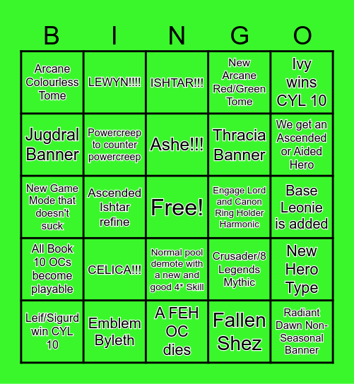 Fire Emblem Heroes 2026 Bingo Card Bingo Card
