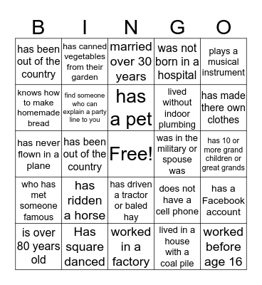 Getting to Know You Bingo Card