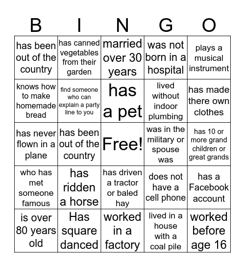 Getting to Know You Bingo Card