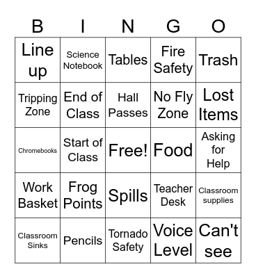 Classroom Procedures Bingo Card