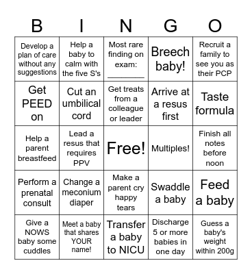 Newborn BINGO! Bingo Card