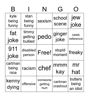 south park bingo Card