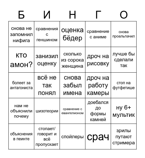Дистори смотрит Корру Bingo Card
