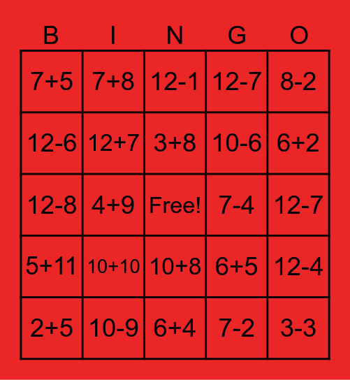 Math Bingo Card