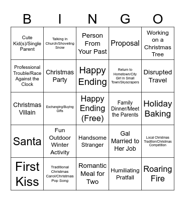 Holiday Movie Bingo Card