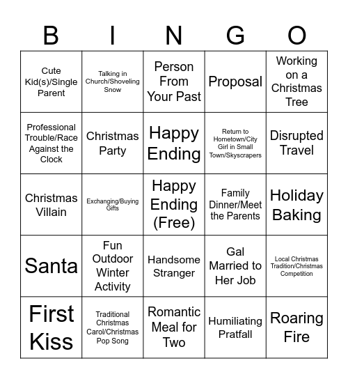 Holiday Movie Bingo Card
