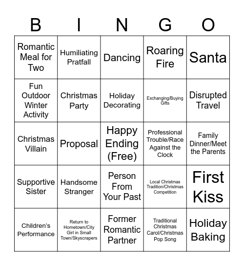 Hallmark Movie Bingo Card