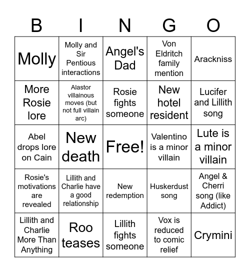 Hazbin Hotel S3 Bingo (Nov 2025) Bingo Card