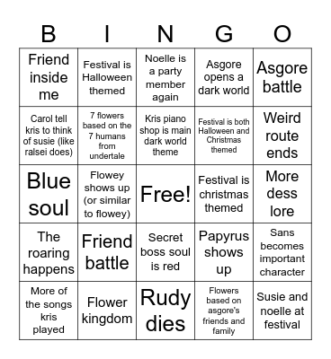 Deltarune chapter 5 prediction Bingo Card