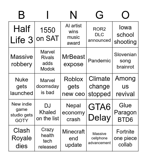 Untitled Bingo Card