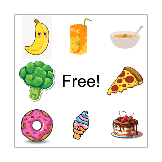 My Favorite Food Bingo Card