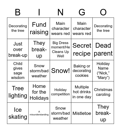 Hallmark Movie Bingo Card