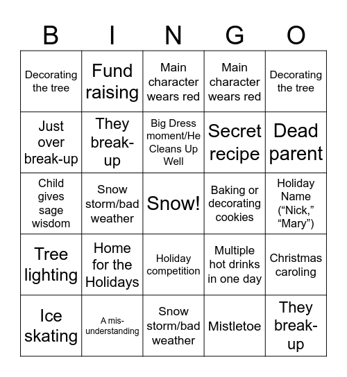 Hallmark Movie Bingo Card