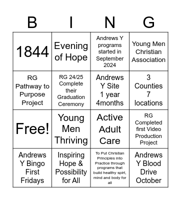 Andrews YMCA Bingo Card