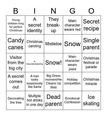 Hallmark Christmas Movie Bingo Card