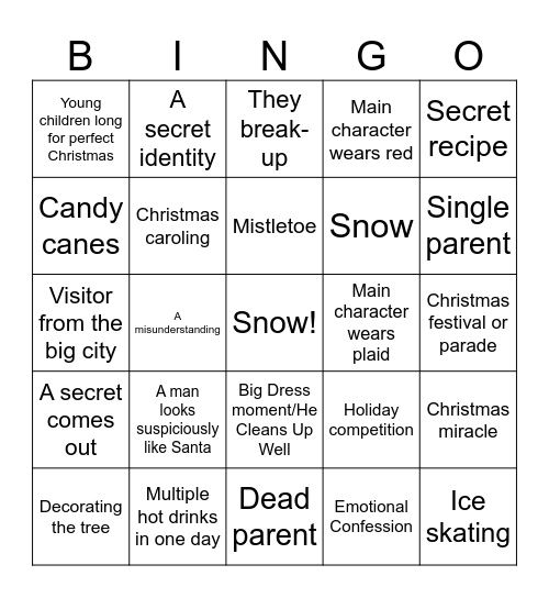 Hallmark Christmas Movie Bingo Card