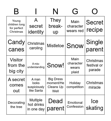 Hallmark Christmas Movie Bingo Card