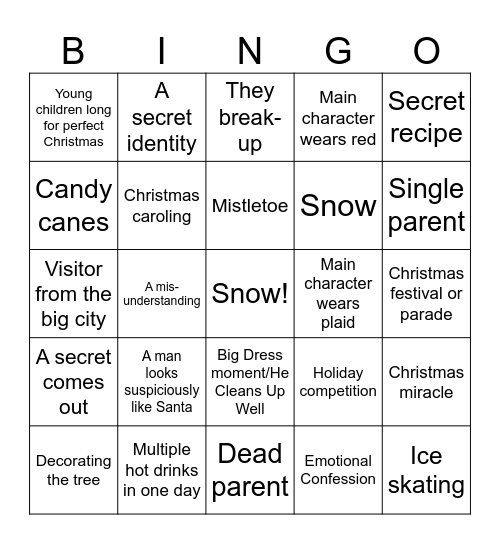 Hallmark Christmas Movie Bingo Card