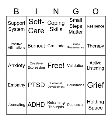 Mental Health Bingo Card