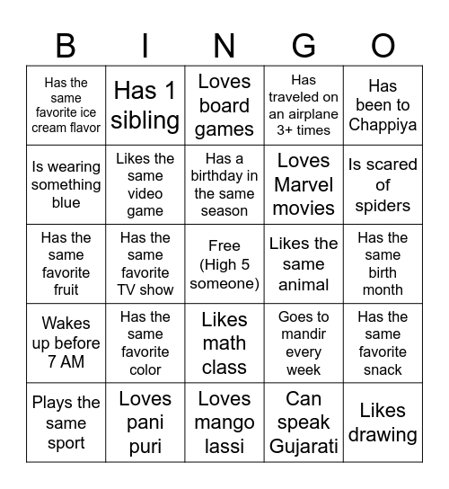 Get to Know Everyone Bingo Card