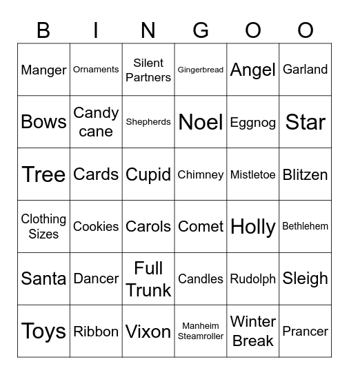 SSW Christmas Bingo Card