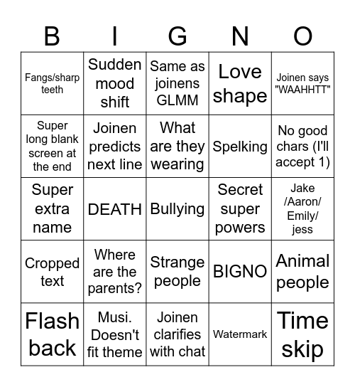 Gacha life bingo Card