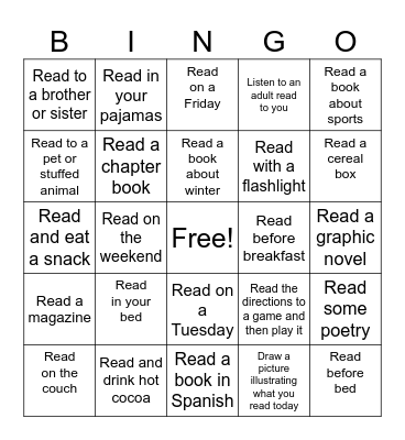 January Reading Bingo Card
