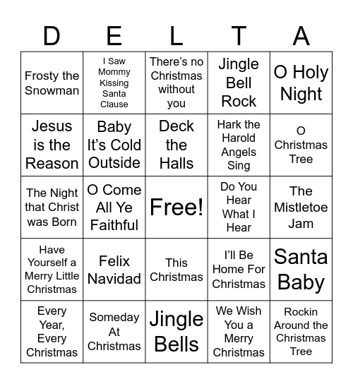 Delta Dear HOLIDAY BINGO Card