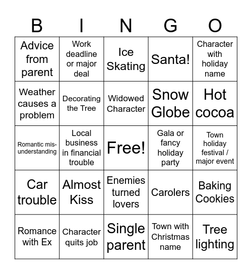 Hallmark Movie Night Bingo Card