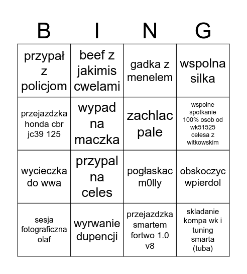 WJAZD NA CELES 2026 Bingo Card