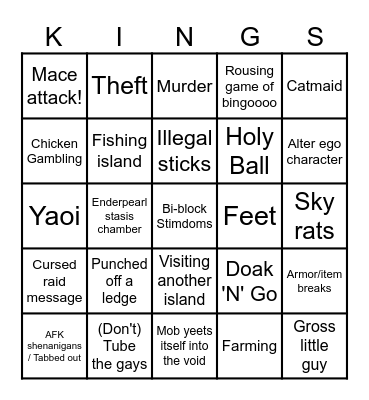 Skyblock Kingdoms Bingo Card