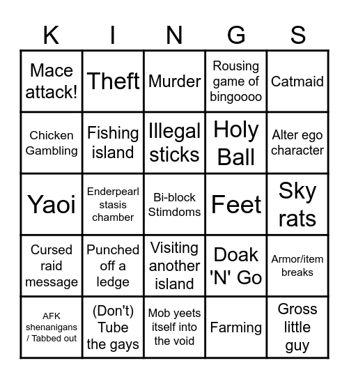 Skyblock Kingdoms Bingo Card