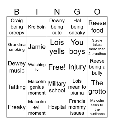 Malcolm Bingo Card
